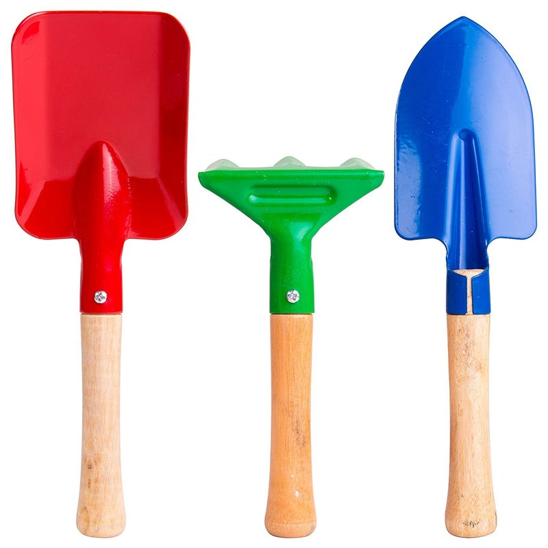 Islmlisa 8" Long Gardening Tools for Kids, 3-Piece Kids Garden Tools with Rake,Shovel and Trowel - Image 1